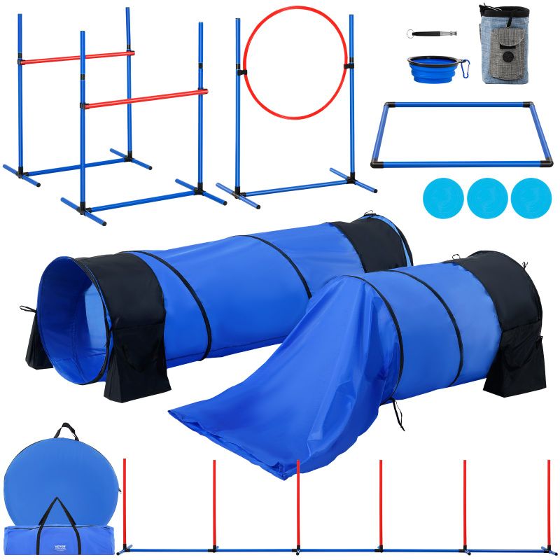 Dog Agility Training Equipment, 7-Piece Set with Hurdles, Tunnels, and Jump Ring