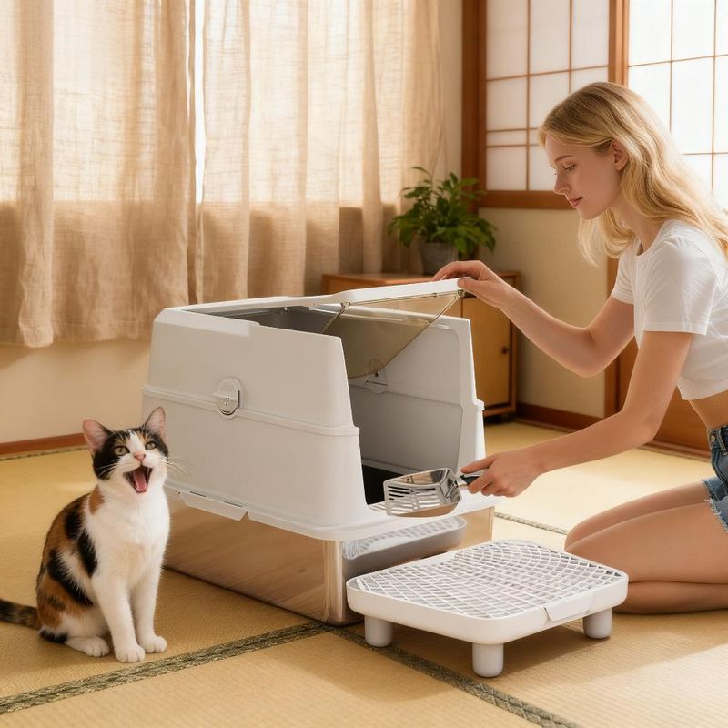 Stainless Steel Cat Litter Box With Flip Cover For Big Cats