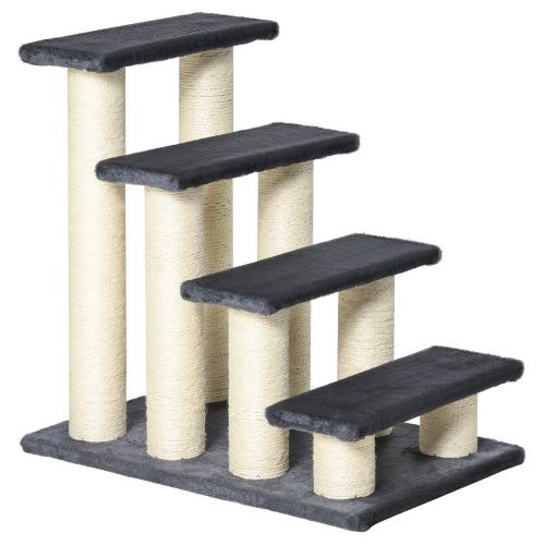 PawHut Stair-Shaped Cat Tree with Sisal Scratching Post, Gray