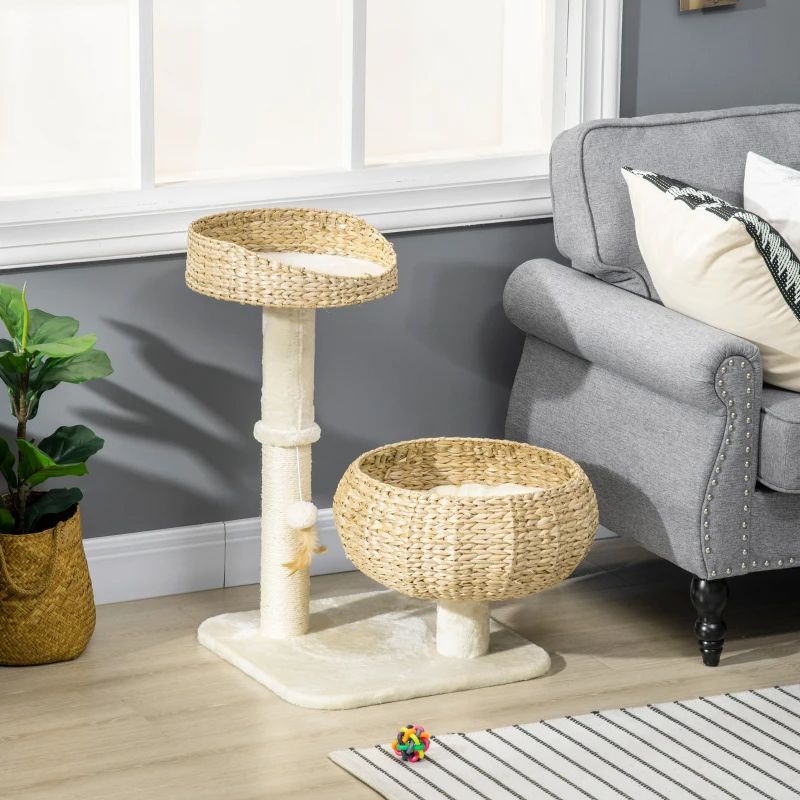 Elevated Cat Bed With Sisal Scratching Post And Basket Design
