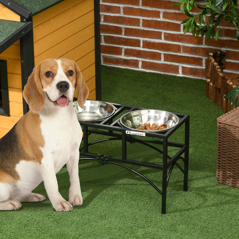 Elevated Double Stainless Steel Dog Bowls, 14" High
