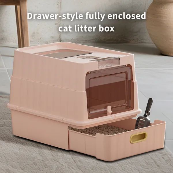 Drawer-Style Cat Litter Box, Pink
