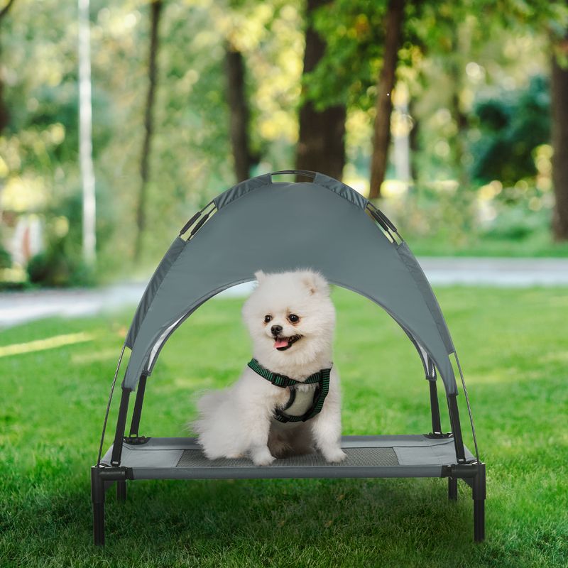 Elevated Dog Cot with Removable UV Protection Canopy, 30", Gray