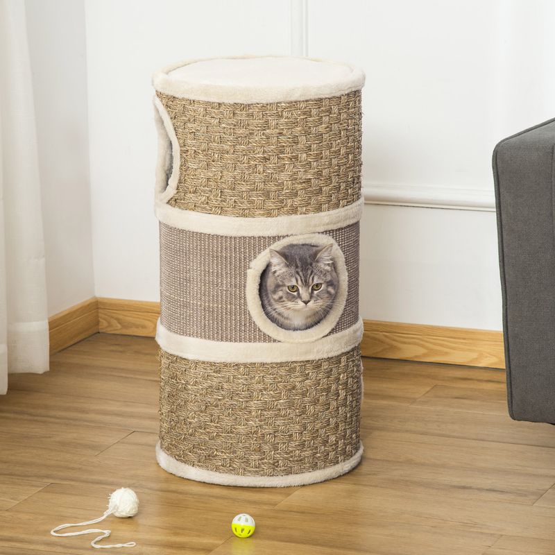 28-Inch Cat Condo, 3-Story Hideaway with Sisal Scratching Pad