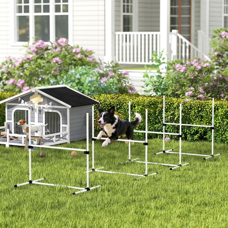 4-Piece Dog Agility Course with Adjustable Jump Bars & Carry Bag, White