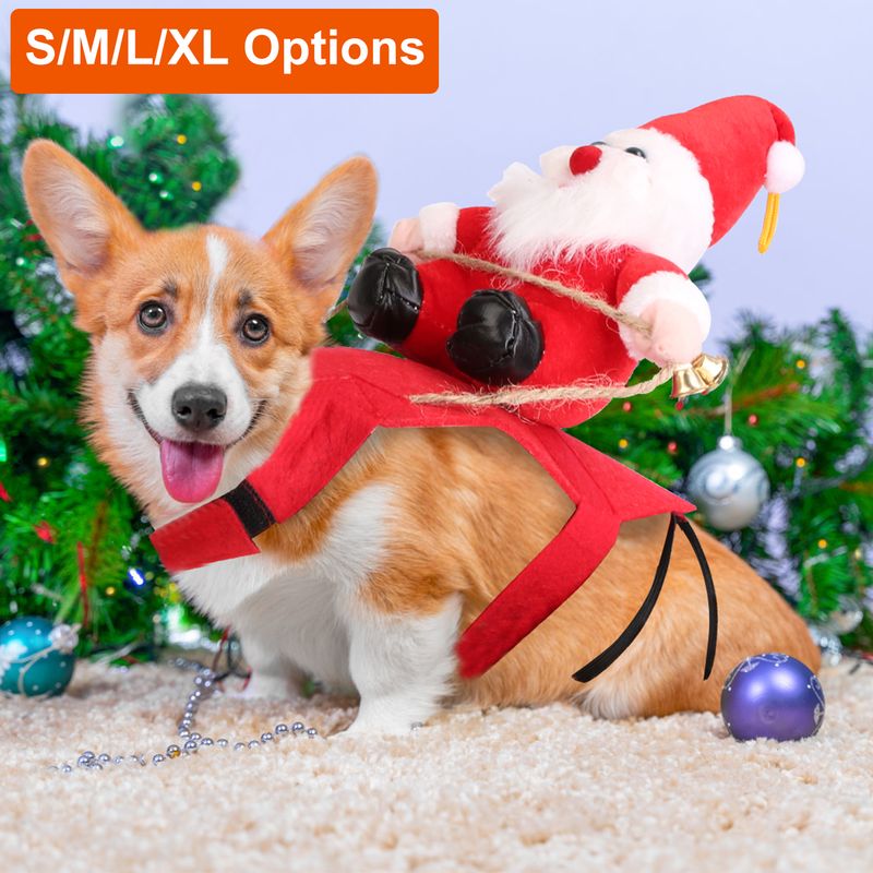 Dog Santa Costume with Bell for Christmas
