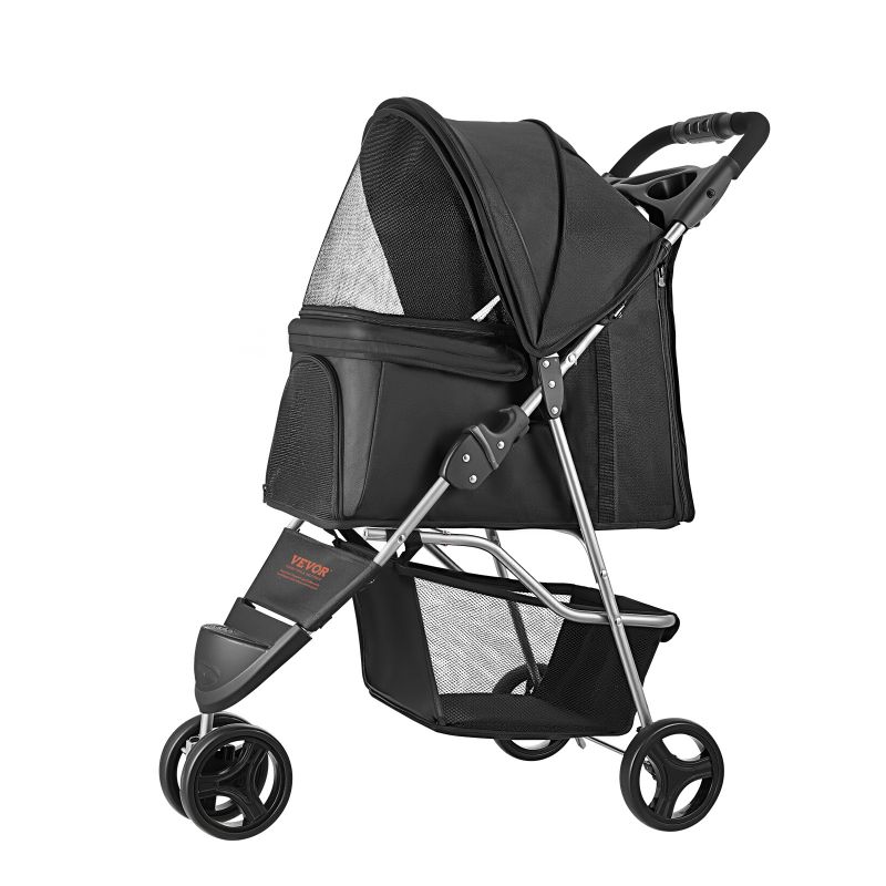 Foldable 3-Wheel Dog Stroller With Brake (Up to 35 lbs)