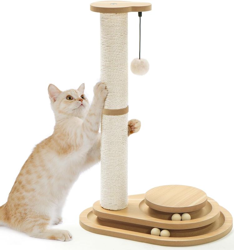 2-Layer Sisal Cat Scratching Post with Wooden Ball Track
