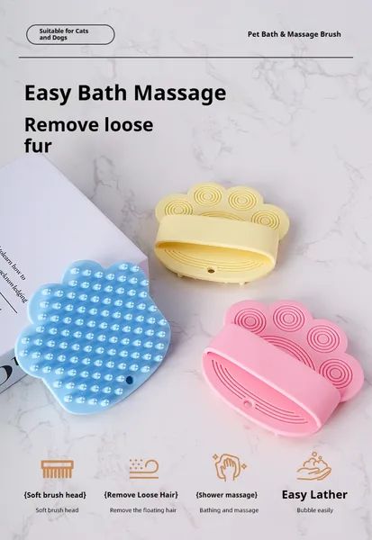 Pet Bath Brush with Rubber Massage Comb